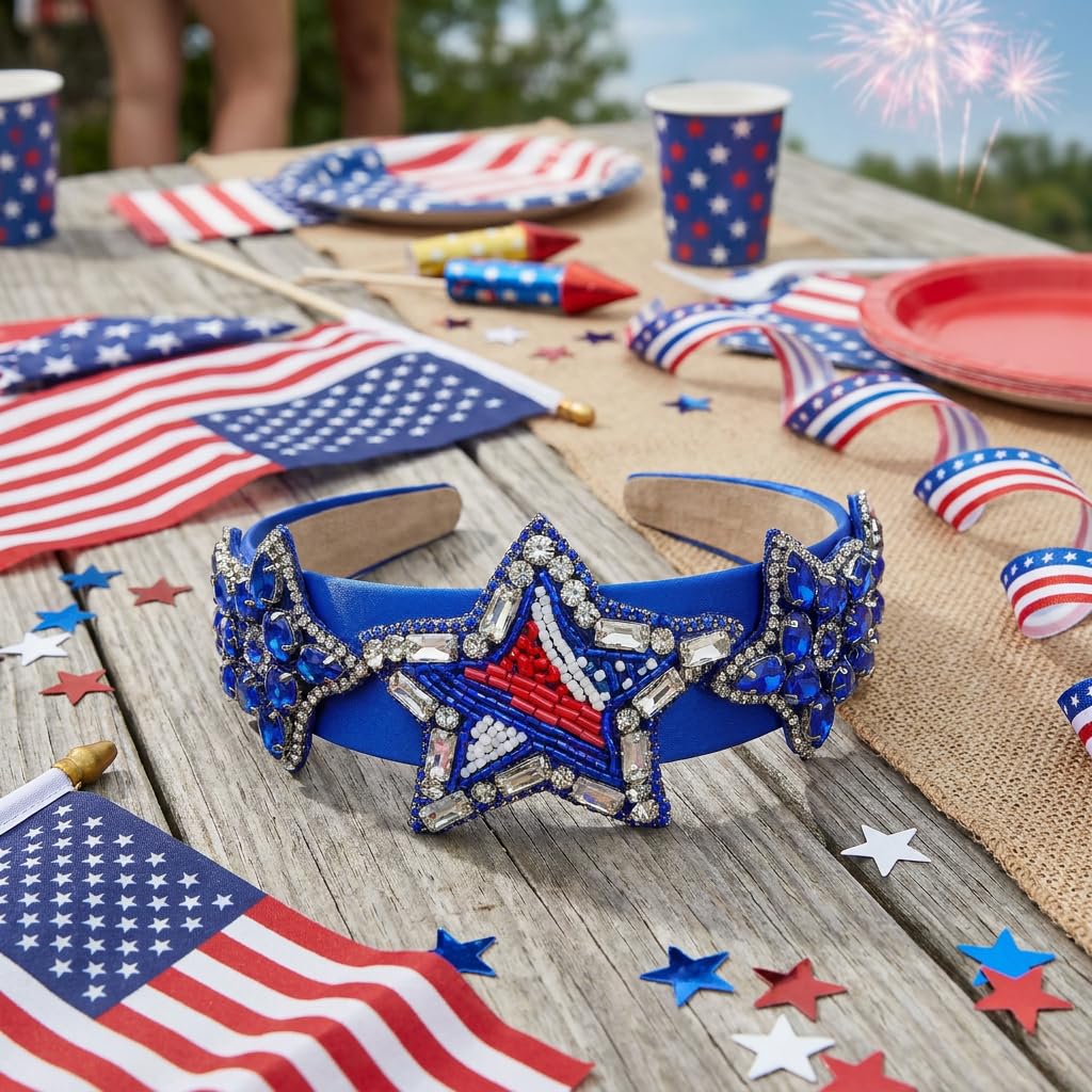 USA Patriotic Star Headband for Women Trendy Sparkling – view 4