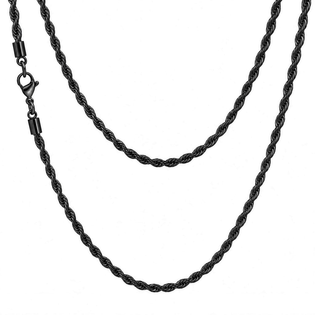 Rope Chain Necklace for Men Women, 316L Stainless Steel Twist Link Chain for Men, Gold Silver Black Tone, Hypoallergenic