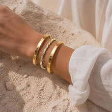 Load image into Gallery viewer, Gold Bangle &amp; Cuff Stack — Adjustable, Non Tarnish