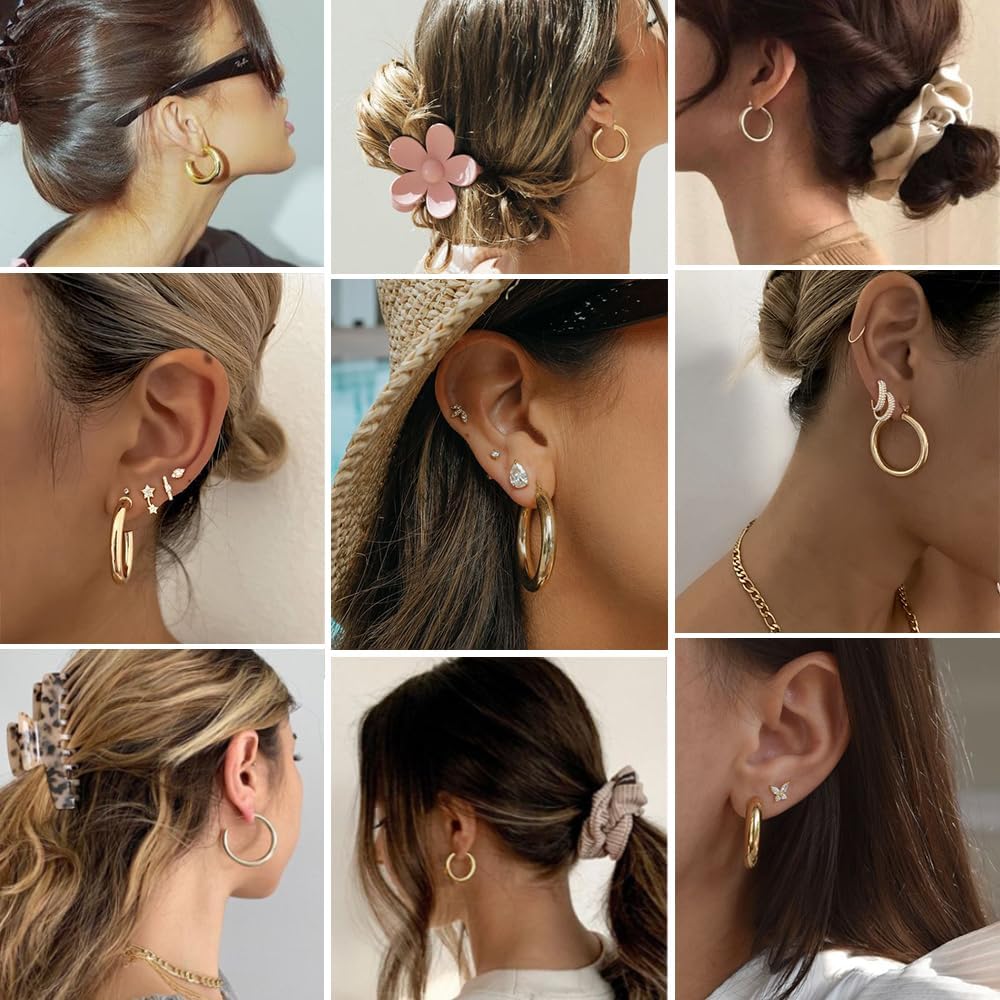 6 Pairs Gold Hoop Earrings+8pcs Gold Bracelets – view 3