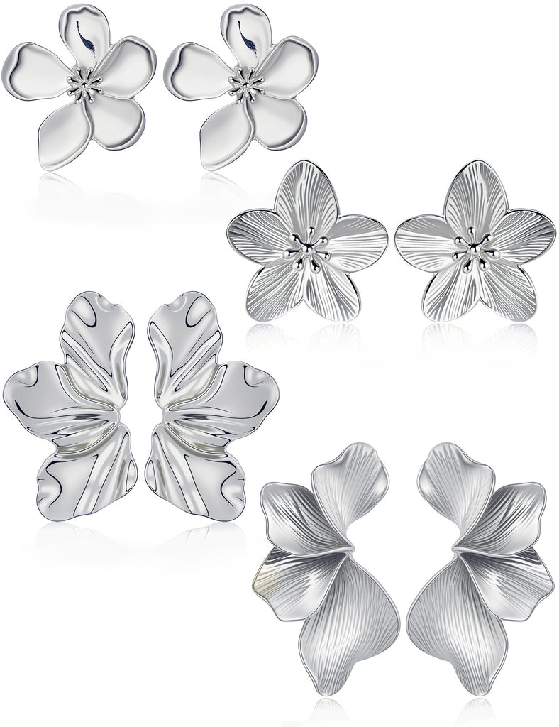 Gold Flower Statement Earrings — Irregular Leaf Drop