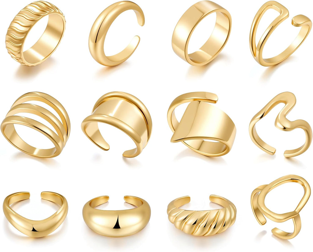 Women's 12 PCS 18K Gold Plated Open Stacking Rings