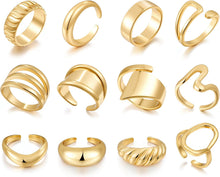 将图片加载到图库查看器，Women's 12 PCS 18K Gold Plated Open Stacking Rings