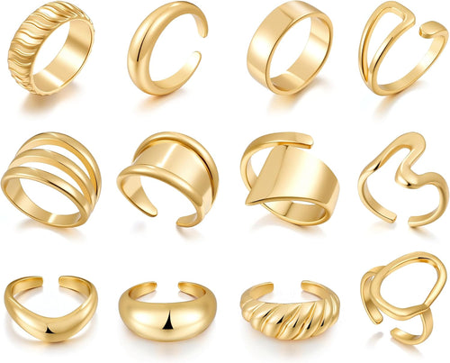 Women's 12 PCS 18K Gold Plated Open Stacking Rings