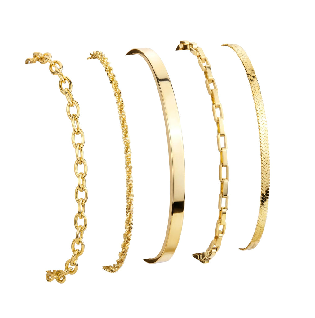 Dainty Gold Bracelet for Women Trendy , Thin Bracelets Stackable Set with Bangle Cuff, Box, Herringbone