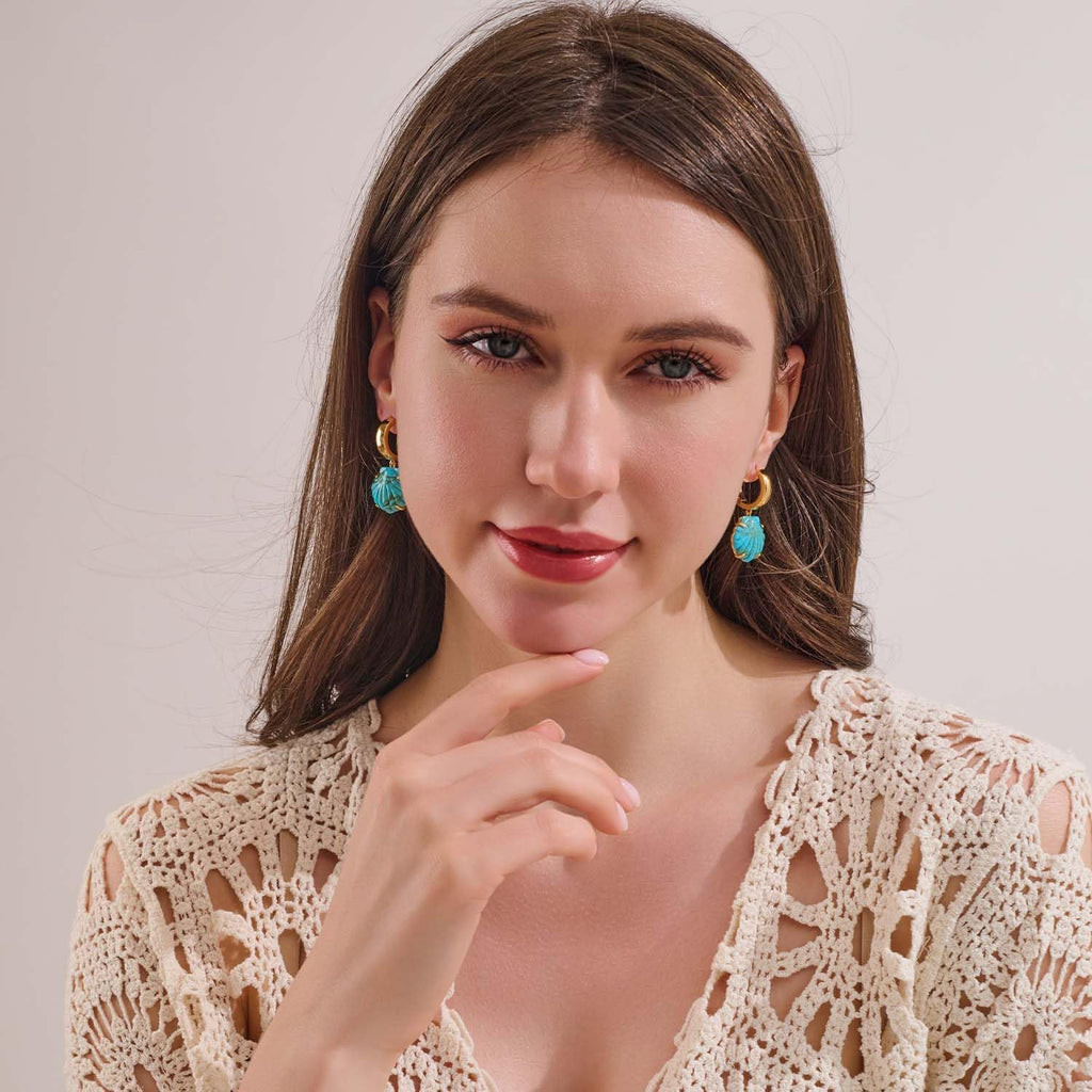 Gold Shell Earrings For Women Chic Summer Blue Seashell – view 3