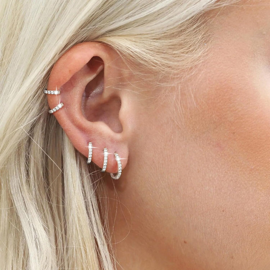 Small 5Pcs Silver CZ Huggie Hoop Cartilage Earrings Sets for Women – view 3