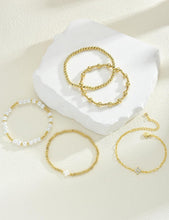 Load image into Gallery viewer, Gold Beaded Bracelet Set — 5 Pieces, Stretch Stack