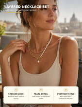 Load image into Gallery viewer, Layered Pearl Chain Necklace — 14K Gold Plated, Toggle Clasp