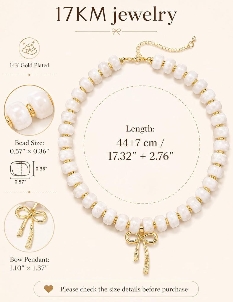 Chunky Beaded Choker — Resin Bow Pendant