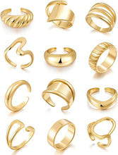将图片加载到图库查看器，18K Gold Plated Stackable Rings - 12 PCS Open Knuckle Set for Women