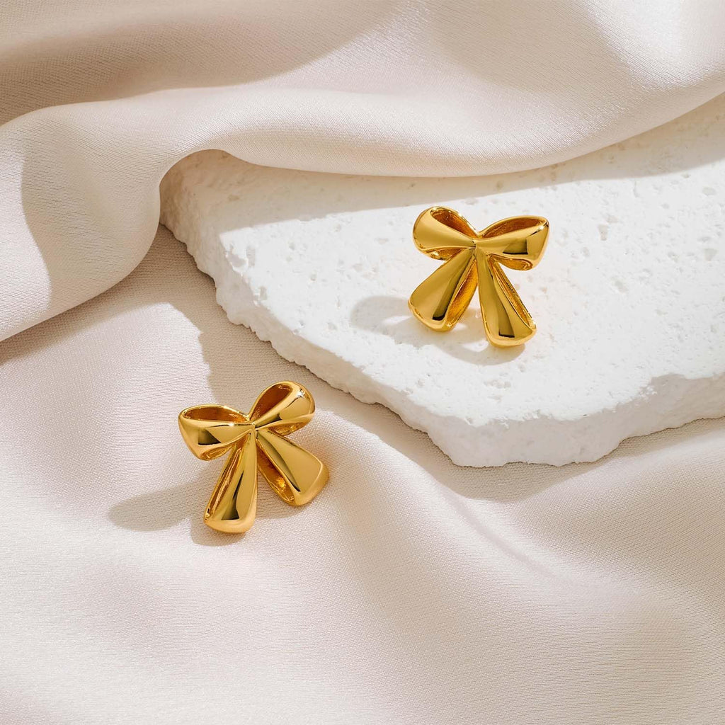 Gold-plated Bow Stud Earrings For Women – view 4