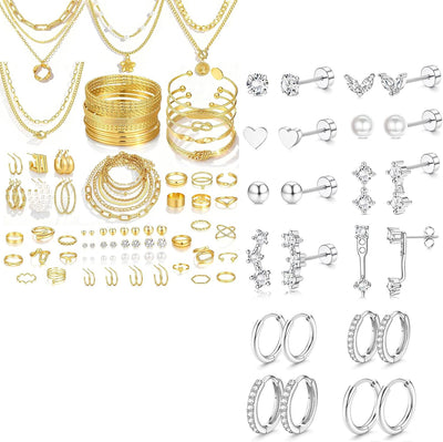 90-Piece Gold Jewelry Set — 34 Earrings, 23 Rings & More