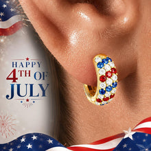 将图片加载到图库查看器，Red, White &amp; Blue Hoop Earrings — 14K Gold Plated, Cubic Zirconia