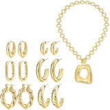 Gold Hoop Earrings & Chunky Necklace — 14K Plated Set