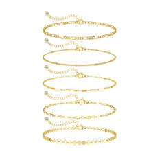 Load image into Gallery viewer, Dainty Gold Bracelets for Women Waterproof, Stackable 14K Gold Plated Waterproof Rope Cuban Snake Paperclip Figaro Link