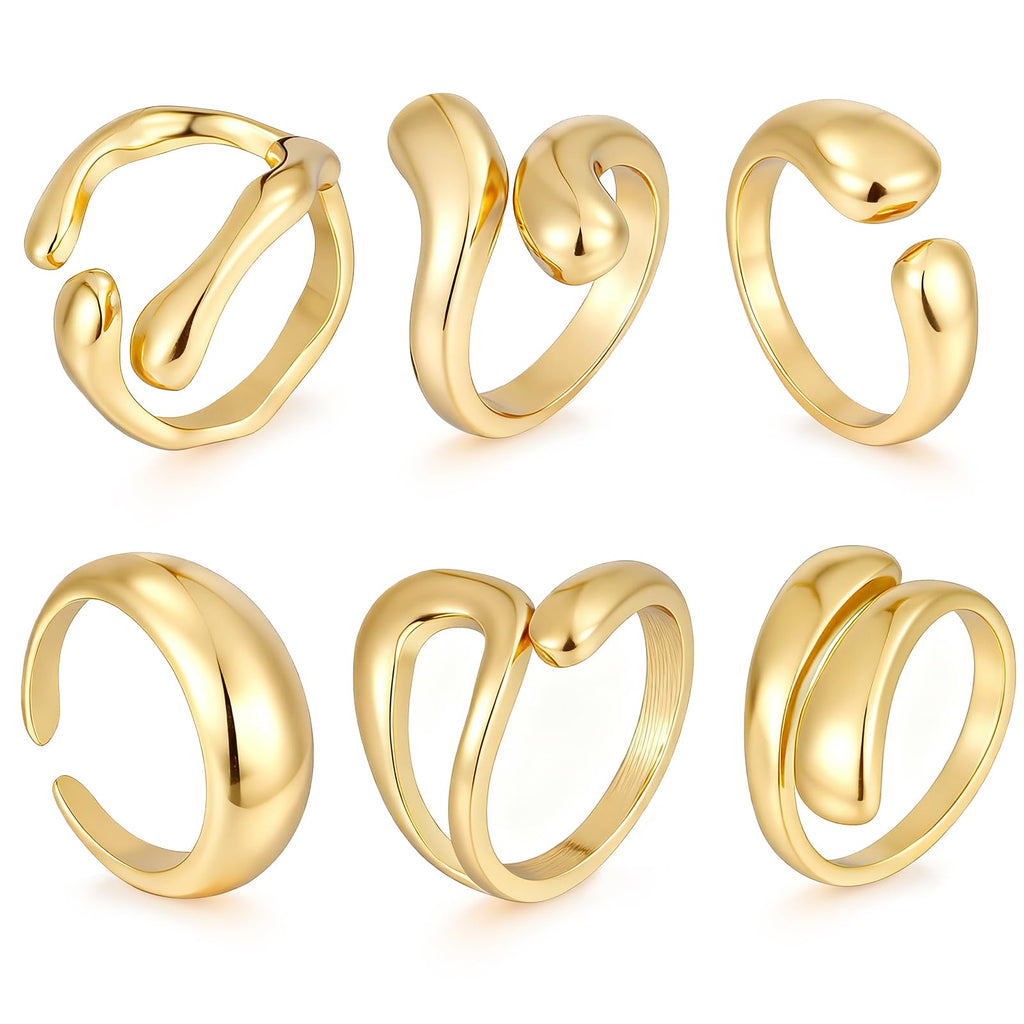 Chunky Gold Stackable Rings for Women, 18K Gold Plated Rings Set