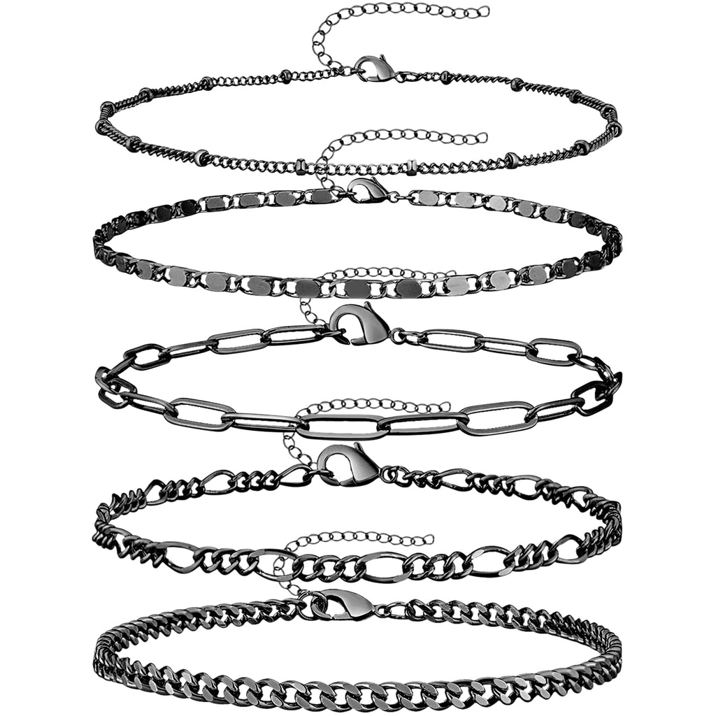 Layered Anklet Set — Cuban & Figaro Chain, Waterproof