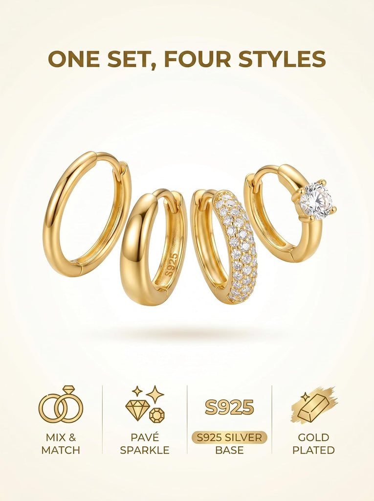 14K Gold Plated Huggie Hoop Earrings — Hypoallergenic Set