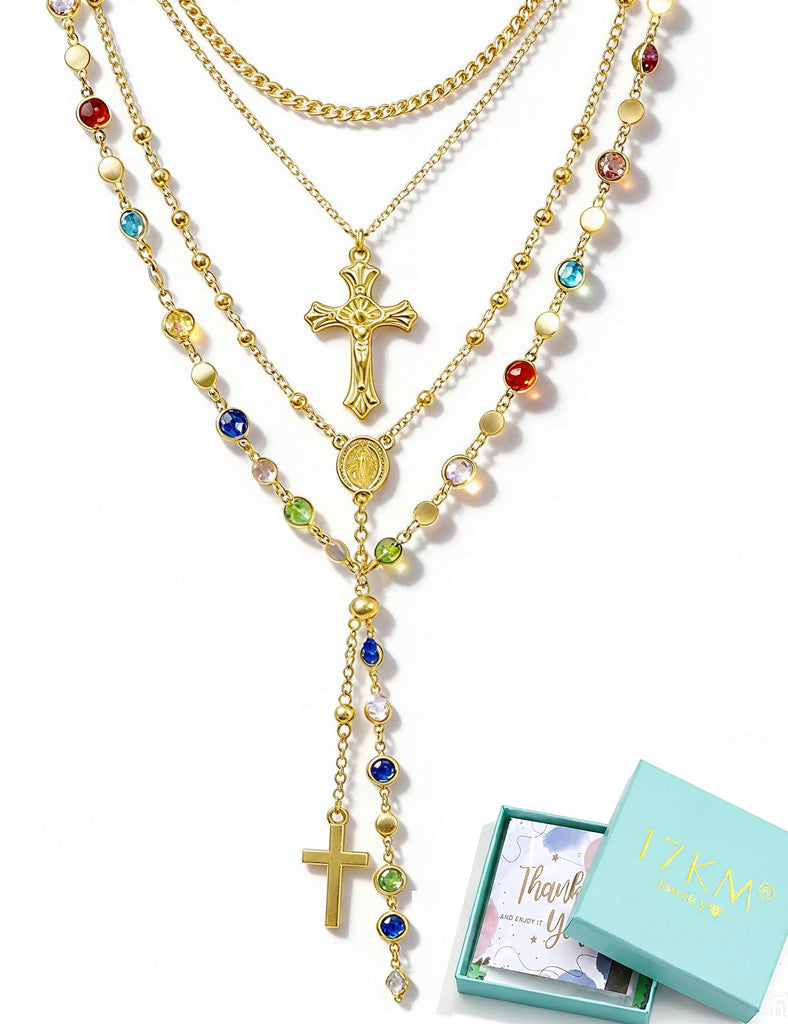 Layered Cross Necklace Set — 4 Pieces, 18K Gold Plated