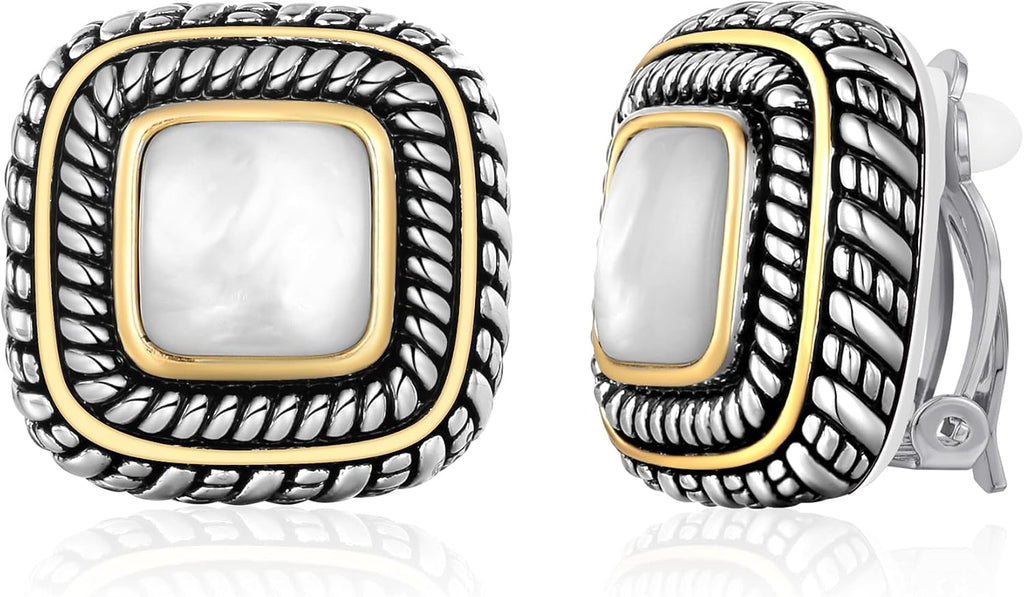 Antique Gold Clip On Hoop Earrings for Women