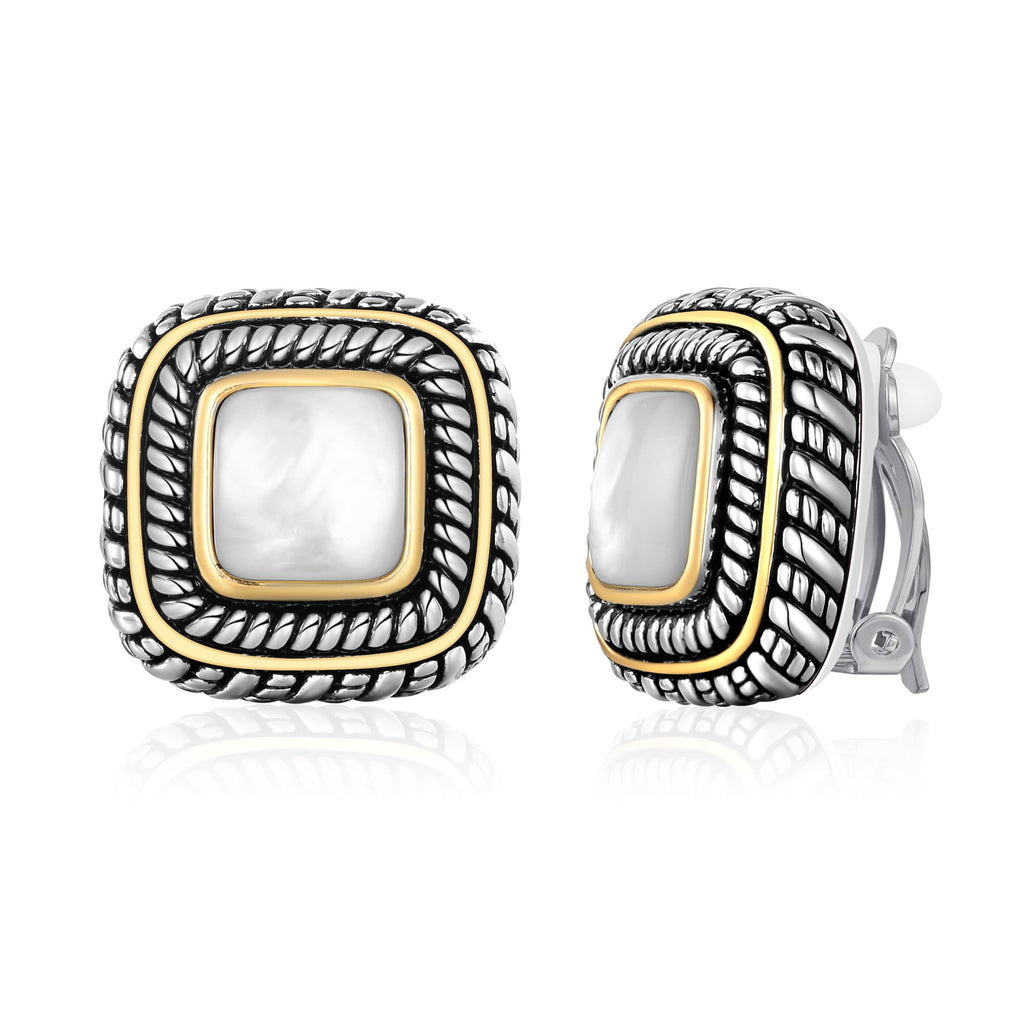 Antique Gold Clip On Hoop Earrings for Women