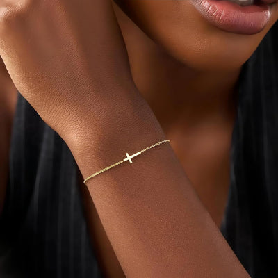 Gold Cross Bracelet — Dainty Link Chain, 14K Plated