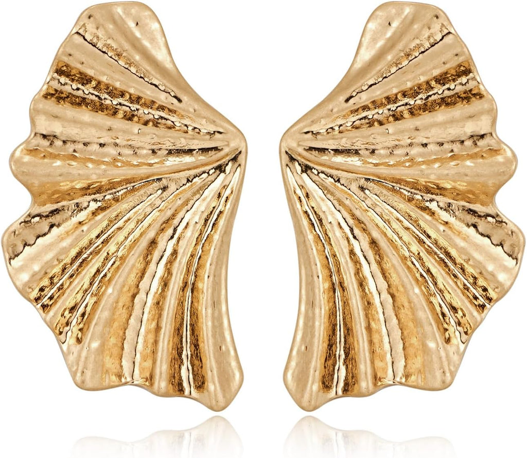 Worn Gold Leaf Earrings And Seashell Earrings 1PR Each – view 2