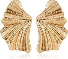 Load image into Gallery viewer, Worn Gold Leaf Earrings And Seashell Earrings 1PR Each – view 2