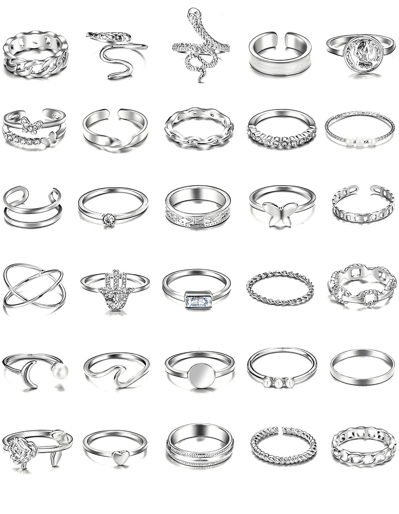 25 Pcs Gold Stackable Ring Set for Women, Chunky Knuckle Finger Midi Rings, Silver Simple Stacking Cute Rings Pack Trendy Stuff Jewelry Gift