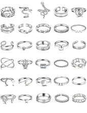 将图片加载到图库查看器，25 Pcs Gold Stackable Ring Set for Women, Chunky Knuckle Finger Midi Rings, Silver Simple Stacking Cute Rings Pack Trendy Stuff Jewelry Gift