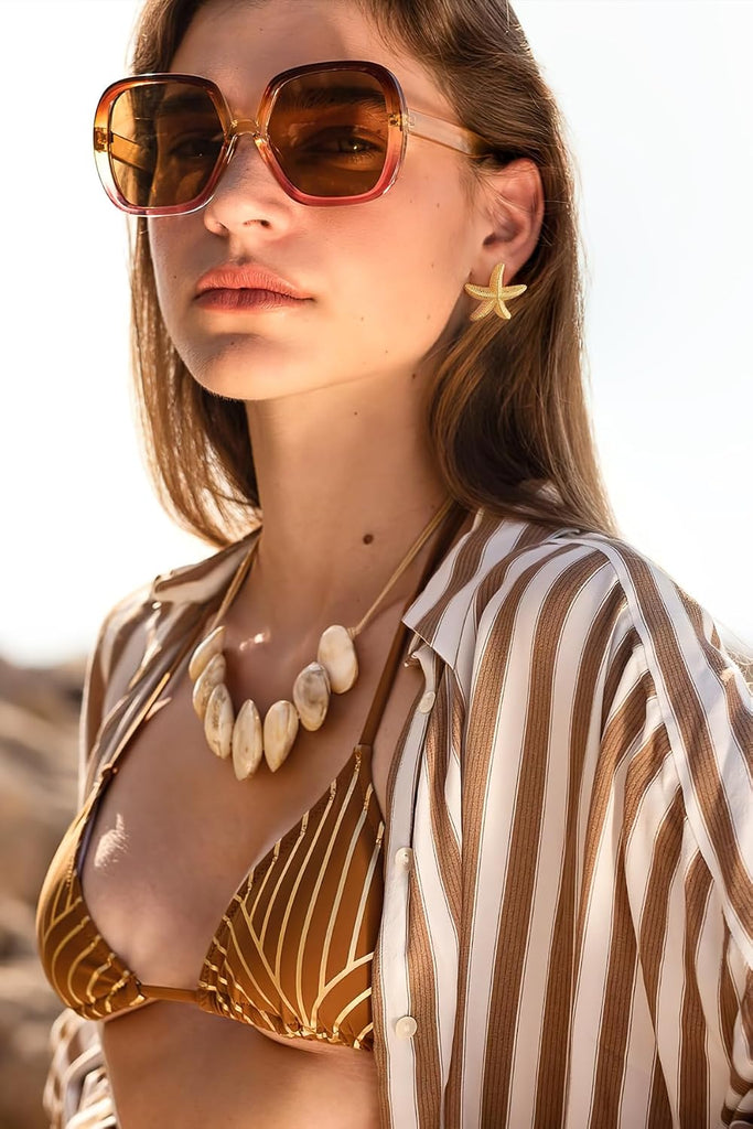 Seashell Earrings And Starfish Earrings In Gold – view 5