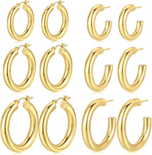 Load image into Gallery viewer, 6 Pairs Simple Gold Hoop Earrings Set for Women Trendy, 14K Gold Plated Chunky Hollow Tube Hoops Earrings, Hypoallergenic Lightweight Large Hoops Jewelry 25/30/35mm