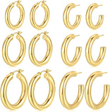 6 Pairs Gold Hoop Earrings+8pcs Gold Bracelets