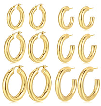 Load image into Gallery viewer, 6 Pairs Simple Gold Hoop Earrings Set for Women Trendy, 14K Gold Plated Chunky Hollow Tube Hoops Earrings, Hypoallergenic Lightweight Large Hoops Jewelry 25/30/35mm