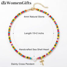 将图片加载到图库查看器，Colorful Beaded Cross Pendant Necklace, Trendy Heart Choker – view 6