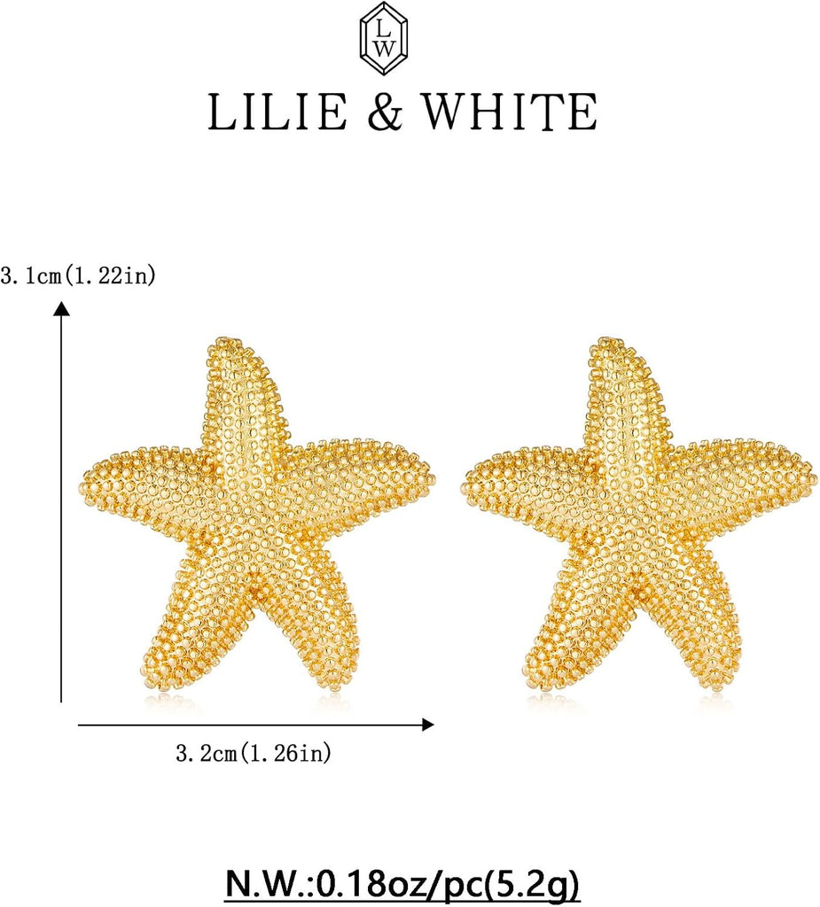 Gold Starfish Stud Earrings For Women Fashion Seashell Conch – view 6