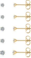 Load image into Gallery viewer, Small Gold Stud Earrings Set for Women Men, Cubic Zirconia Mini Stud Earrings for Women, 14K Gold Plated Tiny