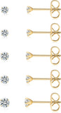 Small Gold Stud Earrings Set for Women Men, Hypoallergenic Cubic Zirconia Mini Stud Earrings for Women, 14K Gold Plated Tiny Cartilage Earrings Set for Multiple Piercing 5 Earrings Pack