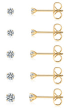 Load image into Gallery viewer, Mini CZ Stud Earrings — 5 Pair Set, 14K Gold Plated