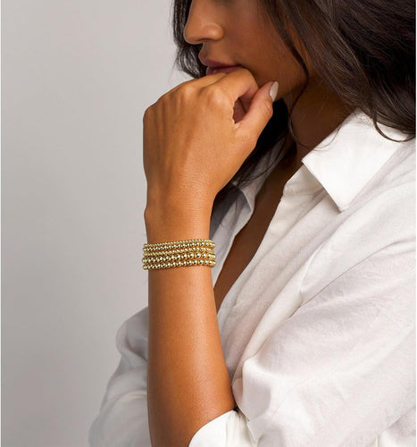 Gold Beaded Bracelets — 5 Pieces, 14K Plated Stretch