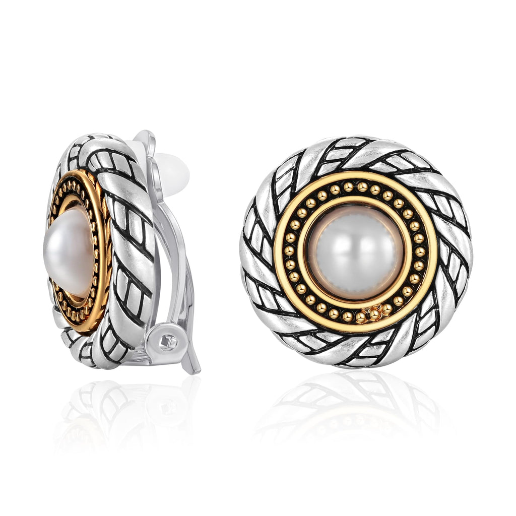 Antique Gold Clip On Hoop Earrings for Women