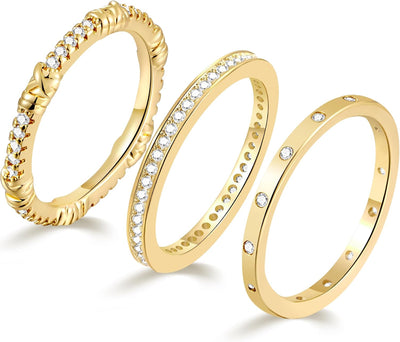 14K Gold Plated CZ Rings — Stackable, Sizes 5–10