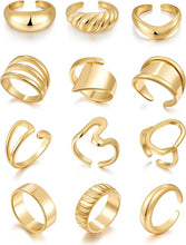 Load image into Gallery viewer, 12-Piece Gold Stackable Ring Set — Open Knuckle, 18K