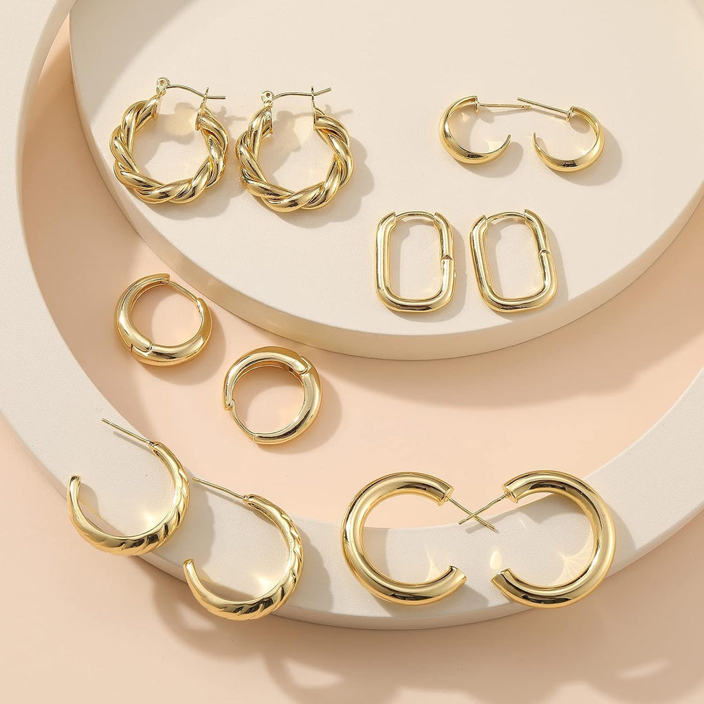 Gold Hoop Earrings & Chunky Necklace — 14K Plated Set