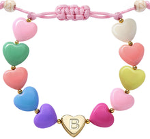 将图片加载到图库查看器，Initial Heart Bracelets for Toddler Girls Kids Women, Cute Preppy Letter A-Z Charm Bracelet for Little Girls Bulk, Colorful