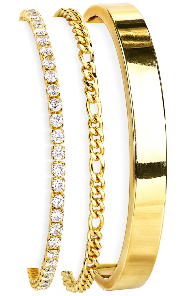 Gold Bangle & Cuff Stack — Adjustable, Non Tarnish