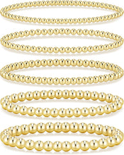 Load image into Gallery viewer, Gold Beaded Bracelets — 5 Pieces, 14K Plated Stretch