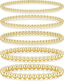Gold Beaded Bracelets — 5 Pieces, 14K Plated Stretch