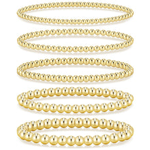 Load image into Gallery viewer, Gold Beaded Bracelets — 5 Pieces, 14K Plated Stretch